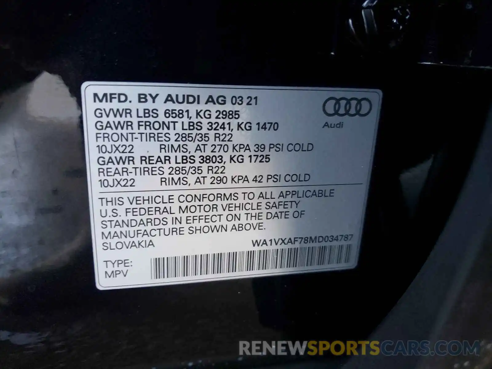 10 Photograph of a damaged car WA1VXAF78MD034787 AUDI Q7 2021