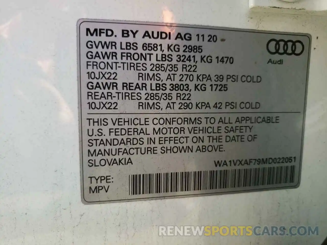 10 Фотография поврежденного автомобиля WA1VXAF79MD022051 AUDI Q7 2021