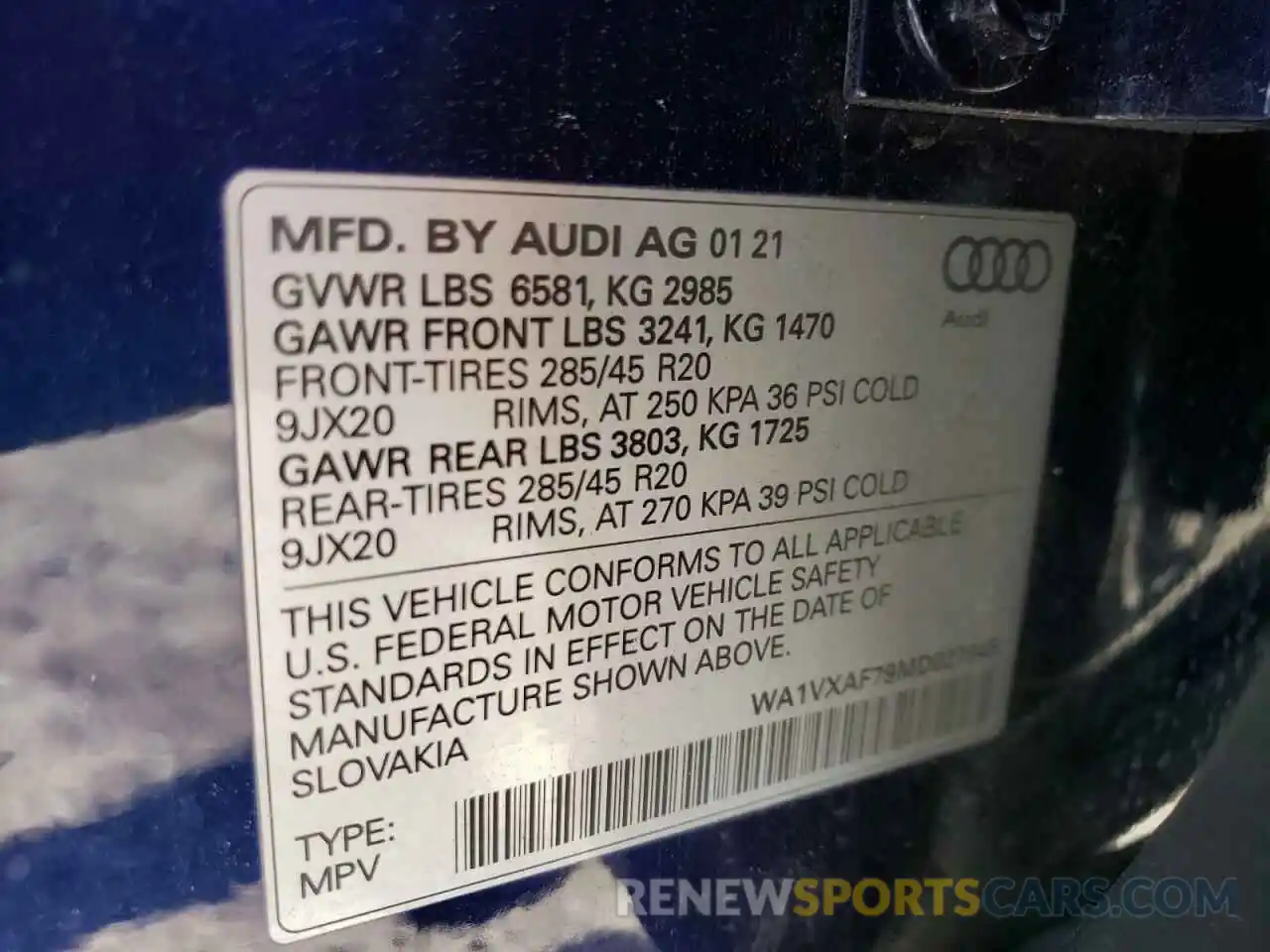 10 Photograph of a damaged car WA1VXAF79MD027945 AUDI Q7 2021