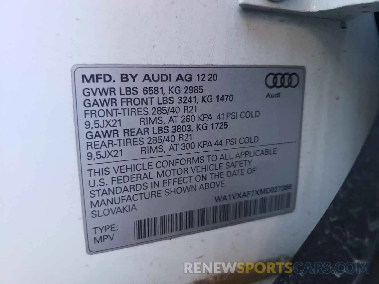 10 Фотография поврежденного автомобиля WA1VXAF7XMD027386 AUDI Q7 2021