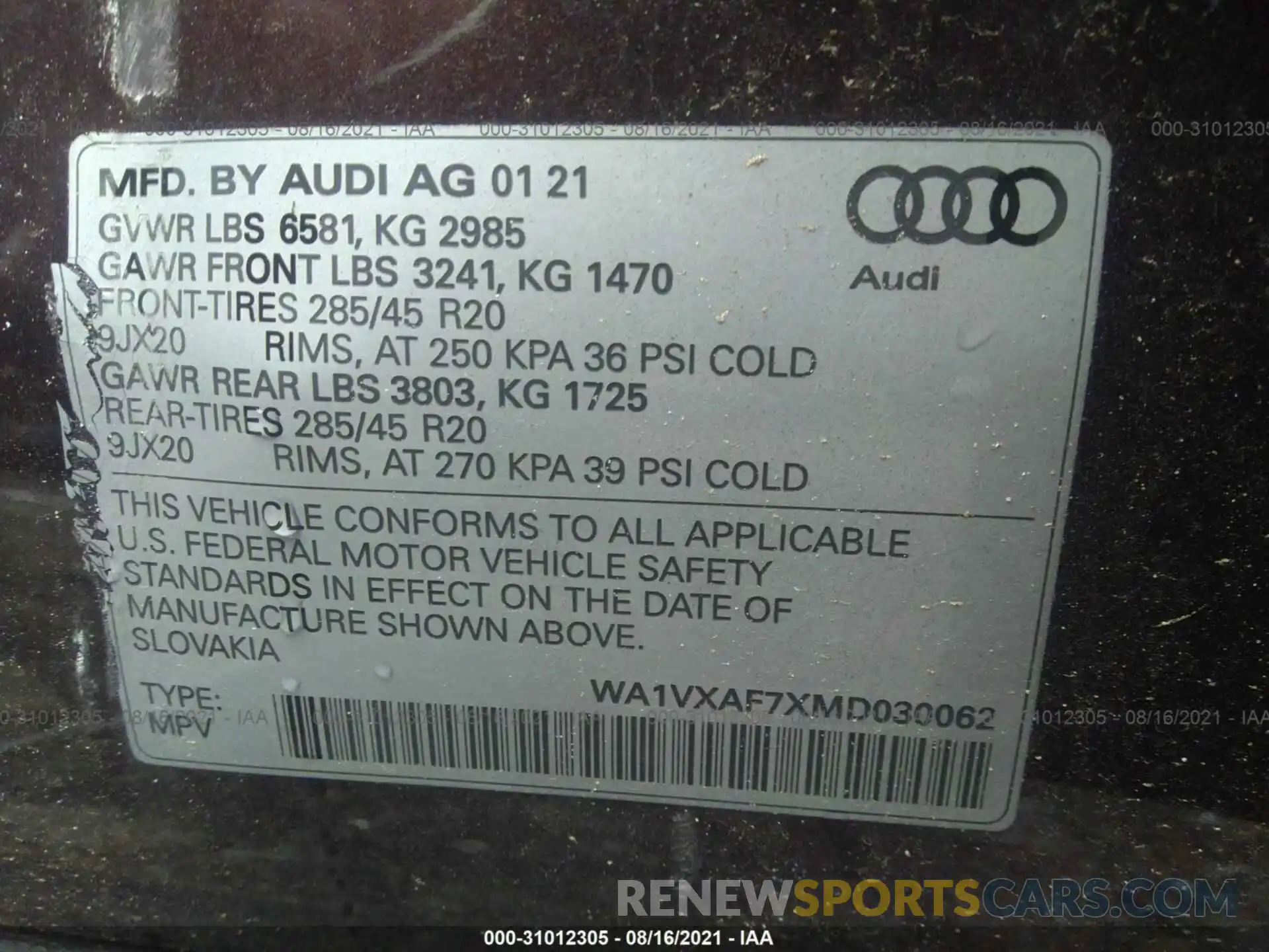 9 Фотография поврежденного автомобиля WA1VXAF7XMD030062 AUDI Q7 2021