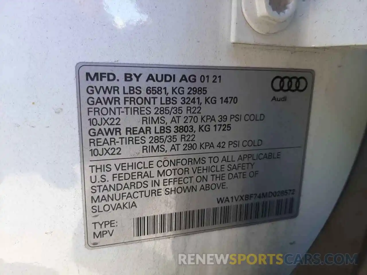 10 Фотография поврежденного автомобиля WA1VXBF74MD028572 AUDI Q7 2021