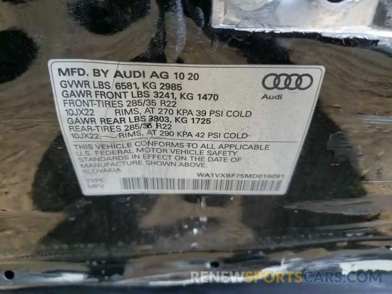 10 Фотография поврежденного автомобиля WA1VXBF75MD016091 AUDI Q7 2021