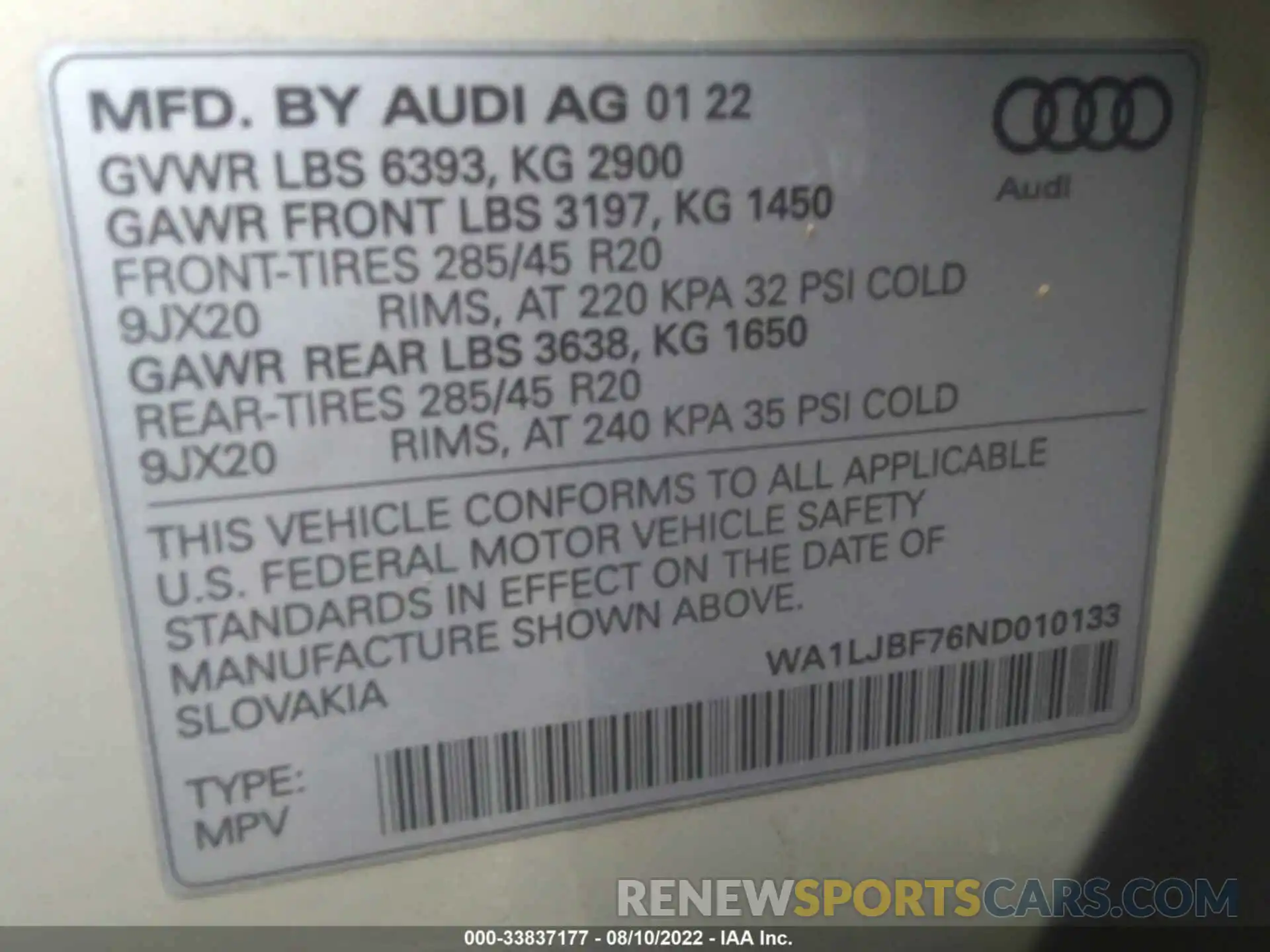 9 Фотография поврежденного автомобиля WA1LJBF76ND010133 AUDI Q7 2022