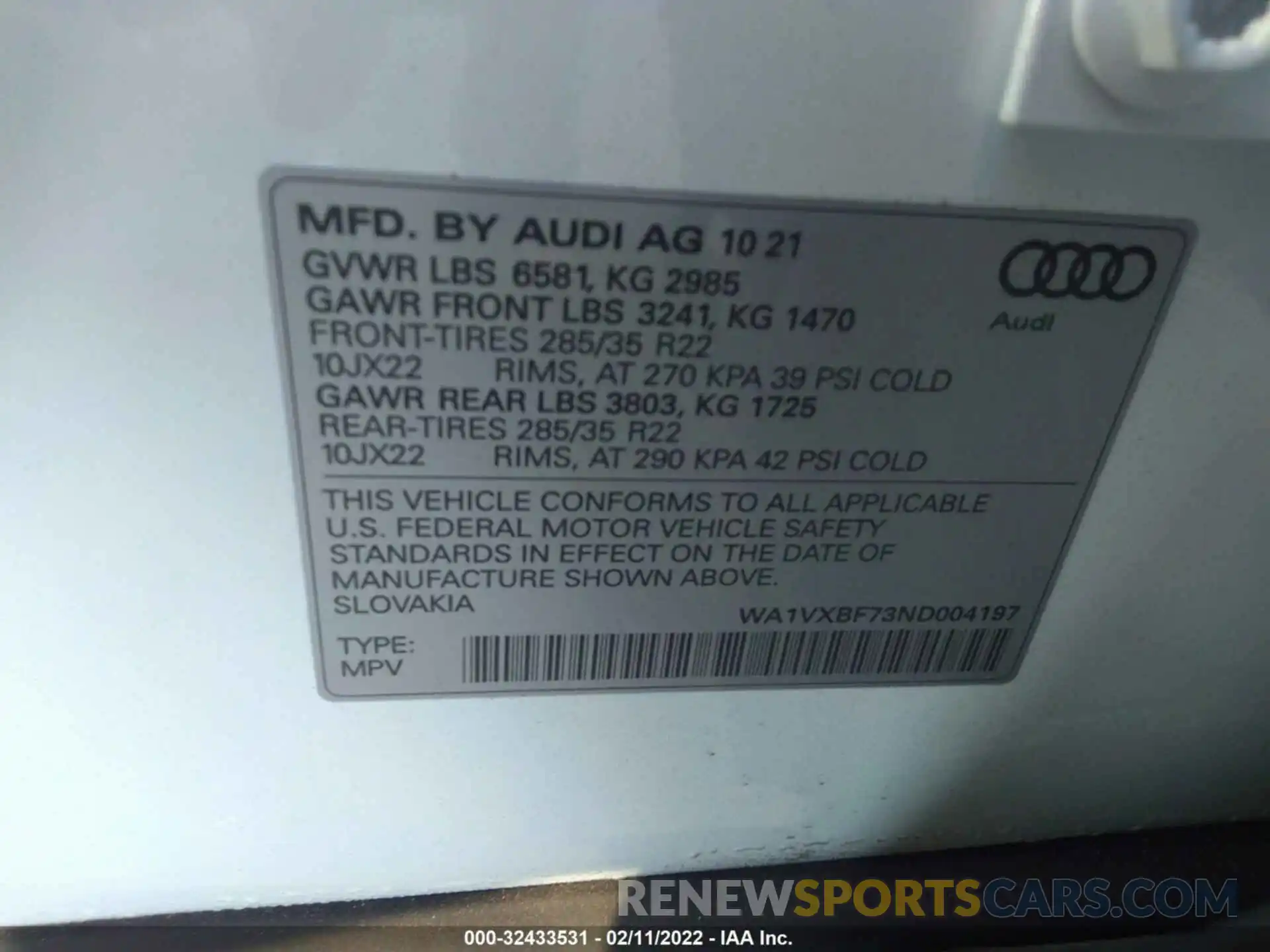 9 Фотография поврежденного автомобиля WA1VXBF73ND004197 AUDI Q7 2022