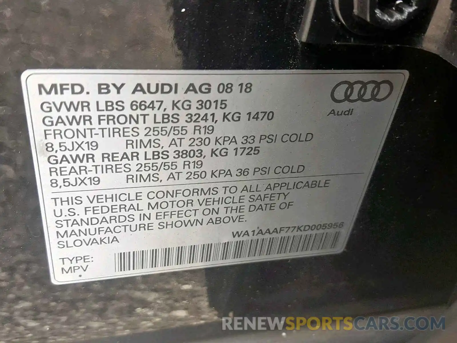 10 Photograph of a damaged car WA1AAAF77KD005956 AUDI Q7 PREMIUM 2019