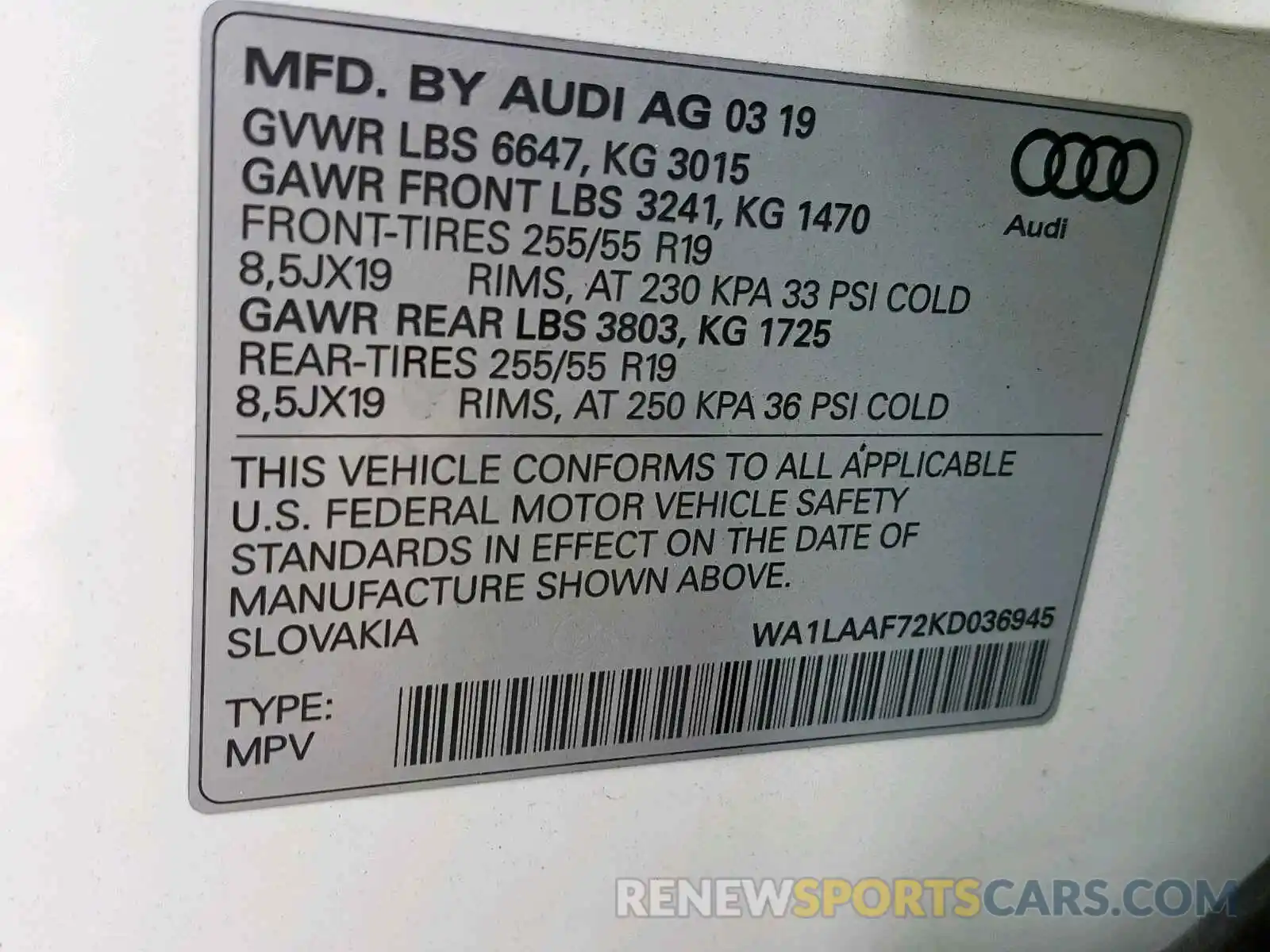 10 Photograph of a damaged car WA1LAAF72KD036945 AUDI Q7 PREMIUM 2019