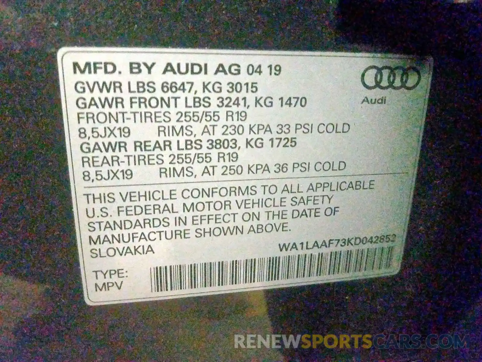 10 Photograph of a damaged car WA1LAAF73KD042852 AUDI Q7 PREMIUM 2019