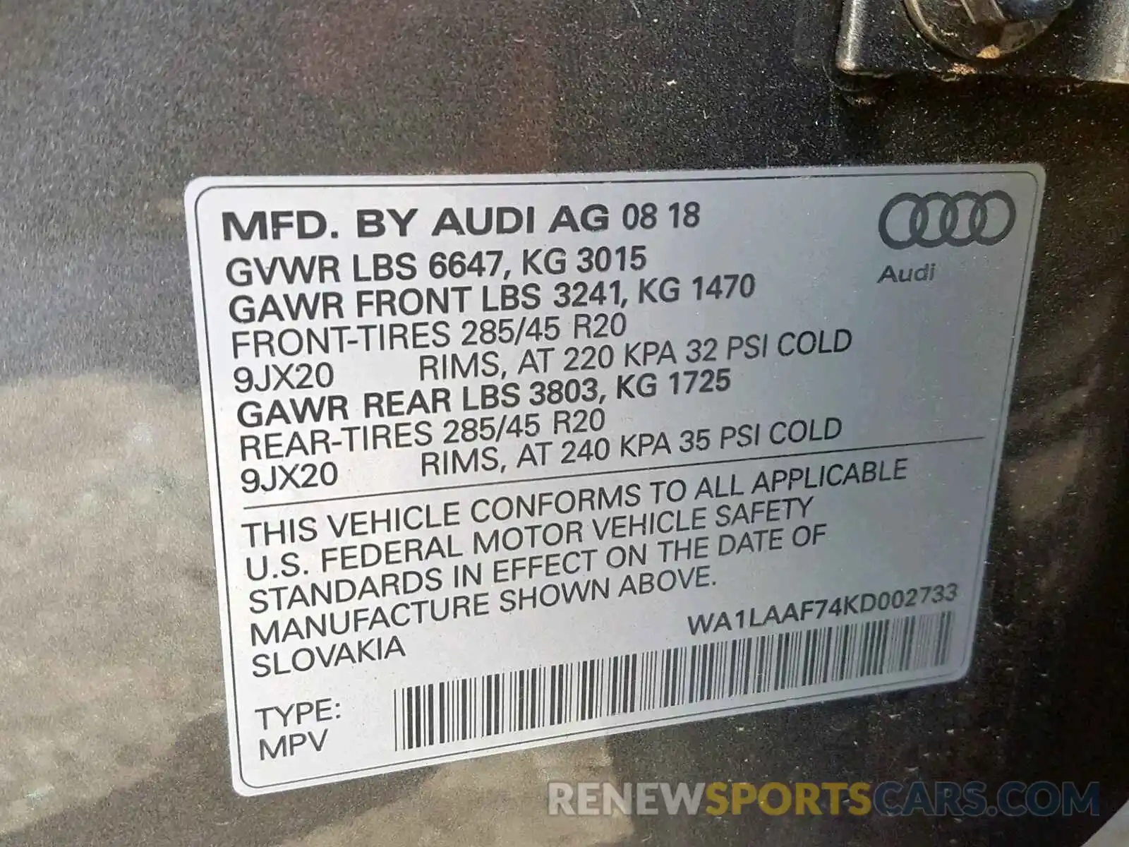 10 Photograph of a damaged car WA1LAAF74KD002733 AUDI Q7 PREMIUM 2019