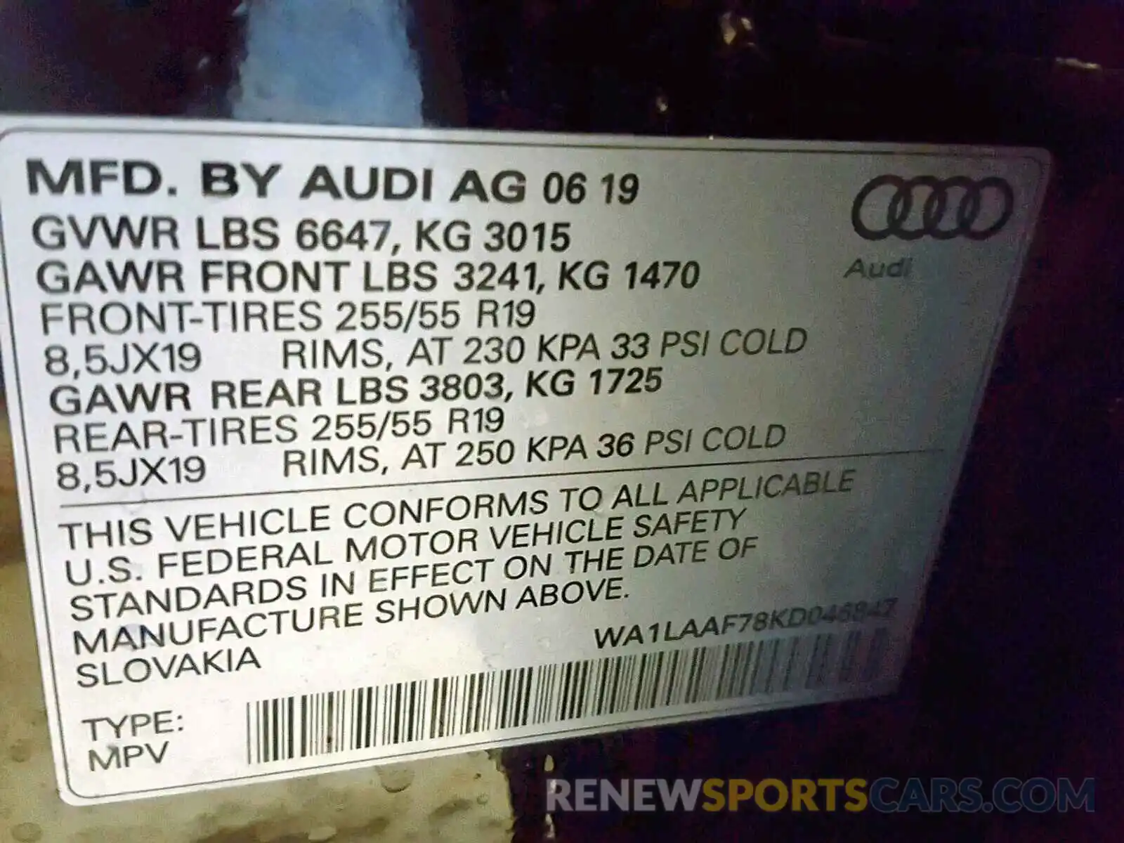 10 Фотография поврежденного автомобиля WA1LAAF78KD046847 AUDI Q7 PREMIUM 2019