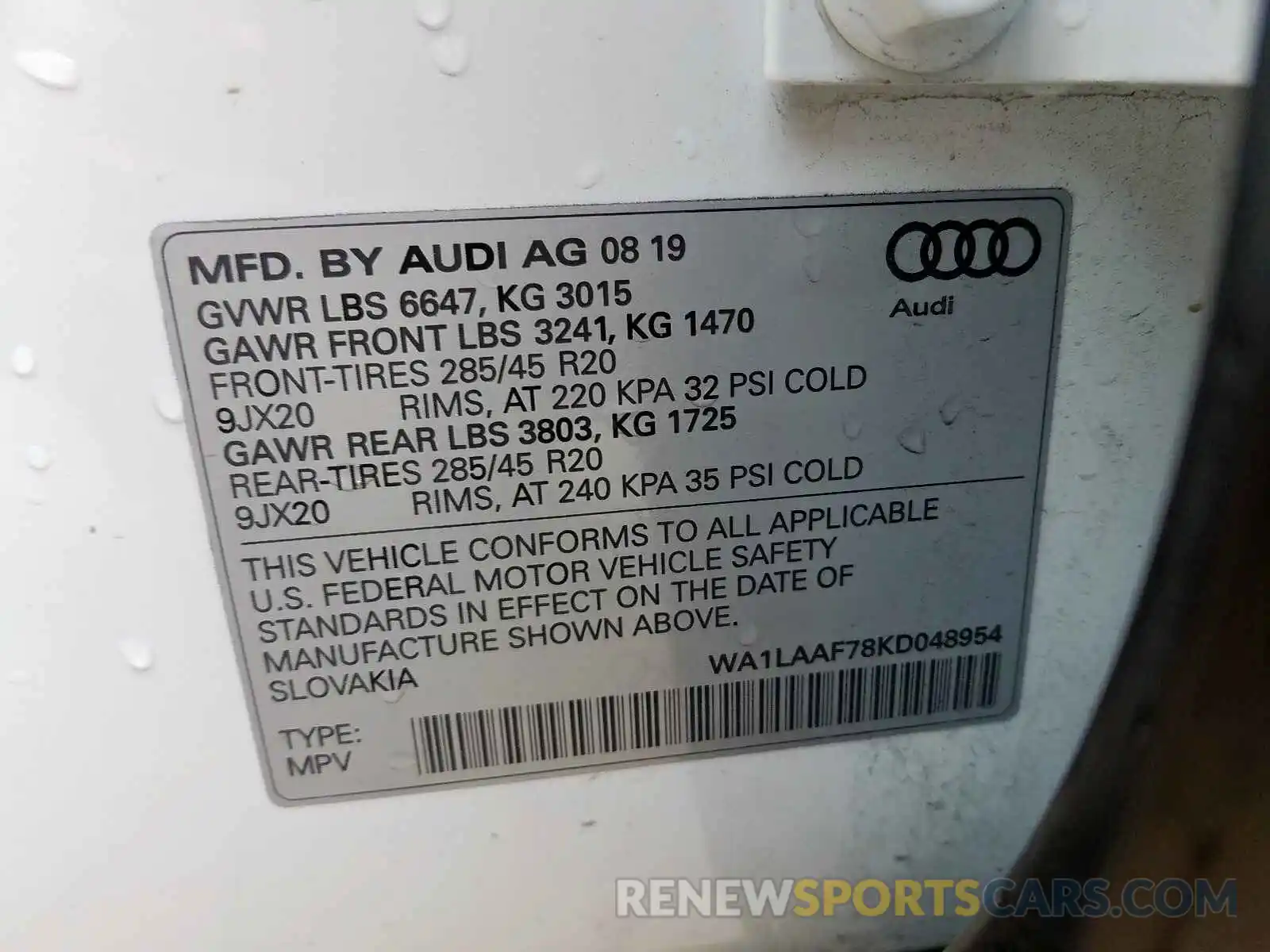 10 Фотография поврежденного автомобиля WA1LAAF78KD048954 AUDI Q7 PREMIUM 2019