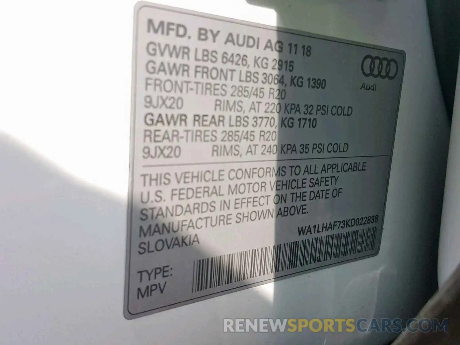 10 Photograph of a damaged car WA1LHAF73KD022838 AUDI Q7 PREMIUM 2019