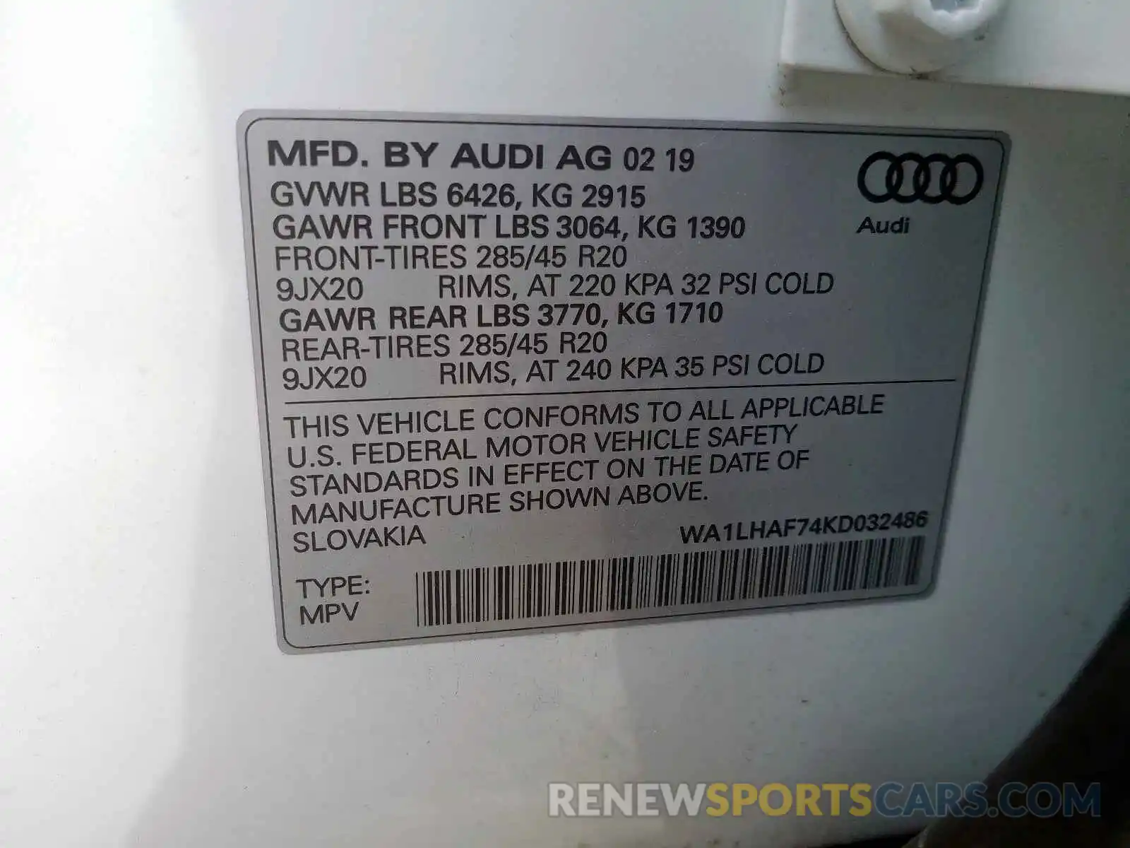 10 Фотография поврежденного автомобиля WA1LHAF74KD032486 AUDI Q7 PREMIUM 2019