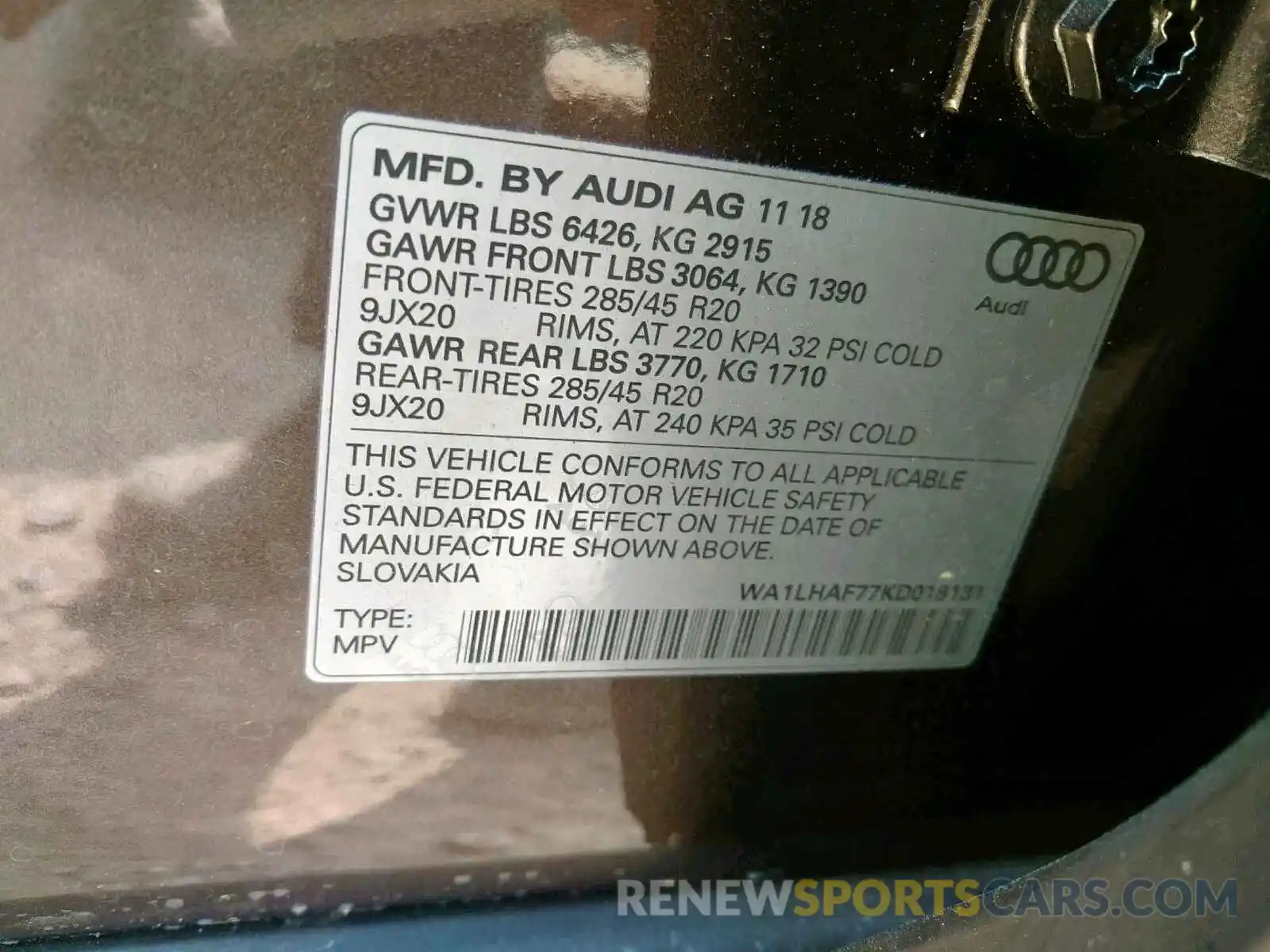 10 Фотография поврежденного автомобиля WA1LHAF77KD018131 AUDI Q7 PREMIUM 2019