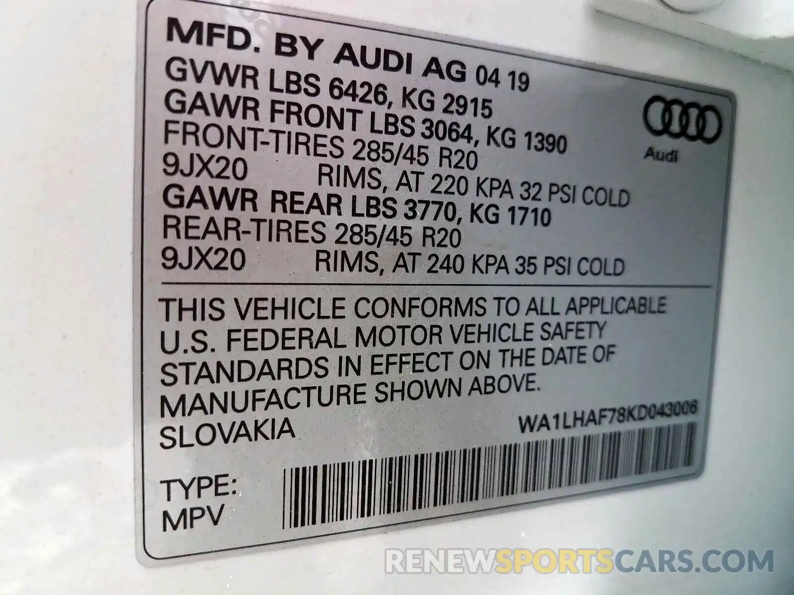 10 Photograph of a damaged car WA1LHAF78KD043006 AUDI Q7 PREMIUM 2019