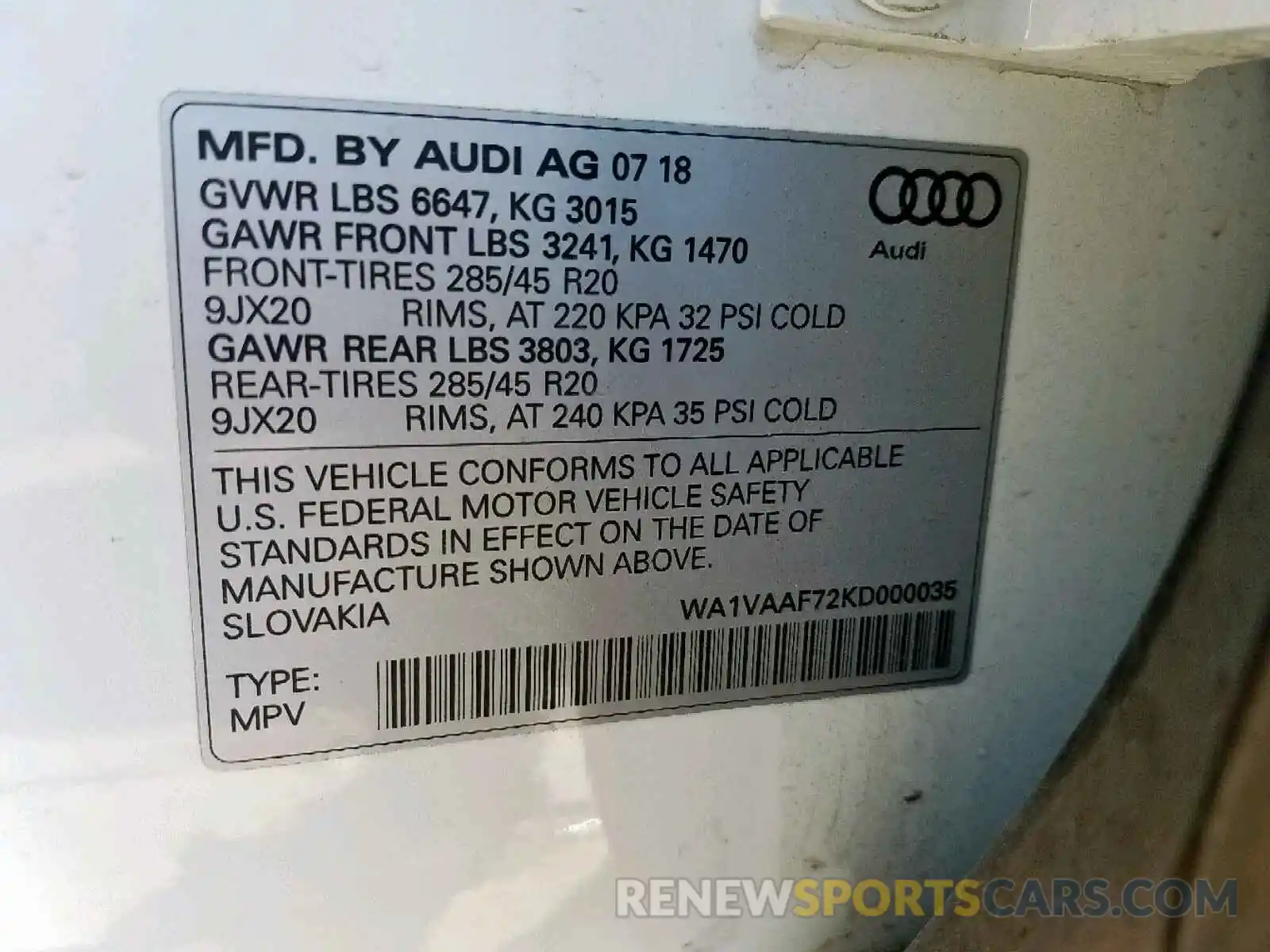 10 Фотография поврежденного автомобиля WA1VAAF72KD000035 AUDI Q7 PRESTIG 2019