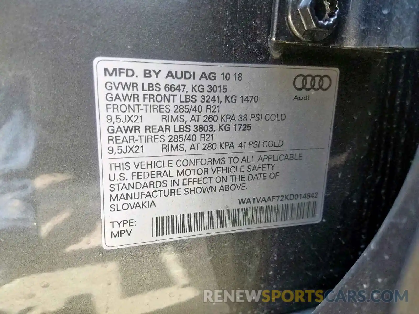 10 Photograph of a damaged car WA1VAAF72KD014842 AUDI Q7 PRESTIG 2019