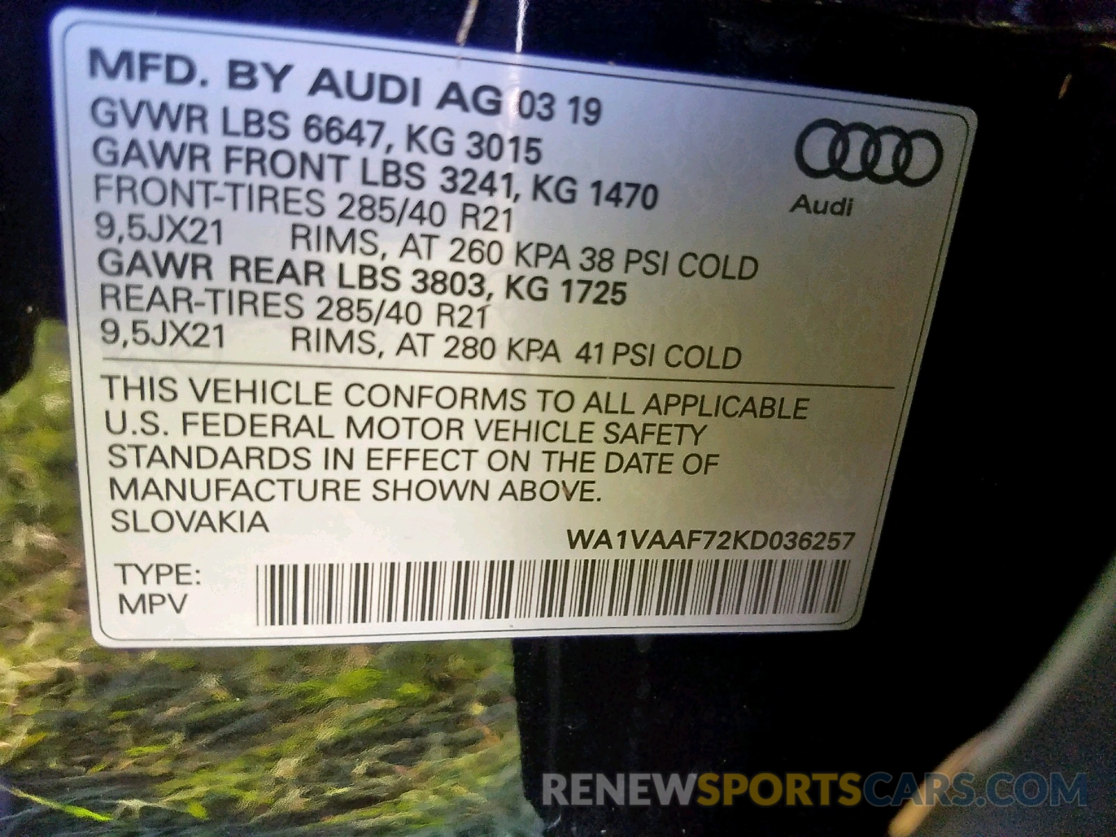 10 Photograph of a damaged car WA1VAAF72KD036257 AUDI Q7 PRESTIG 2019