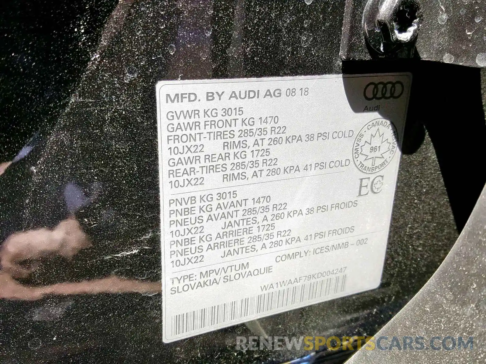 10 Photograph of a damaged car WA1WAAF79KD004247 AUDI Q7 TECHNIK 2019