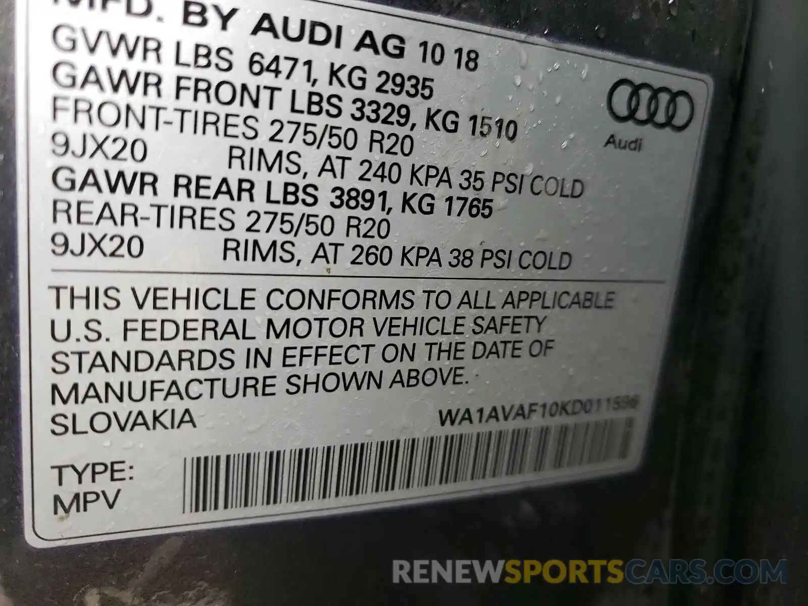 10 Фотография поврежденного автомобиля WA1AVAF10KD011596 AUDI Q8 2019