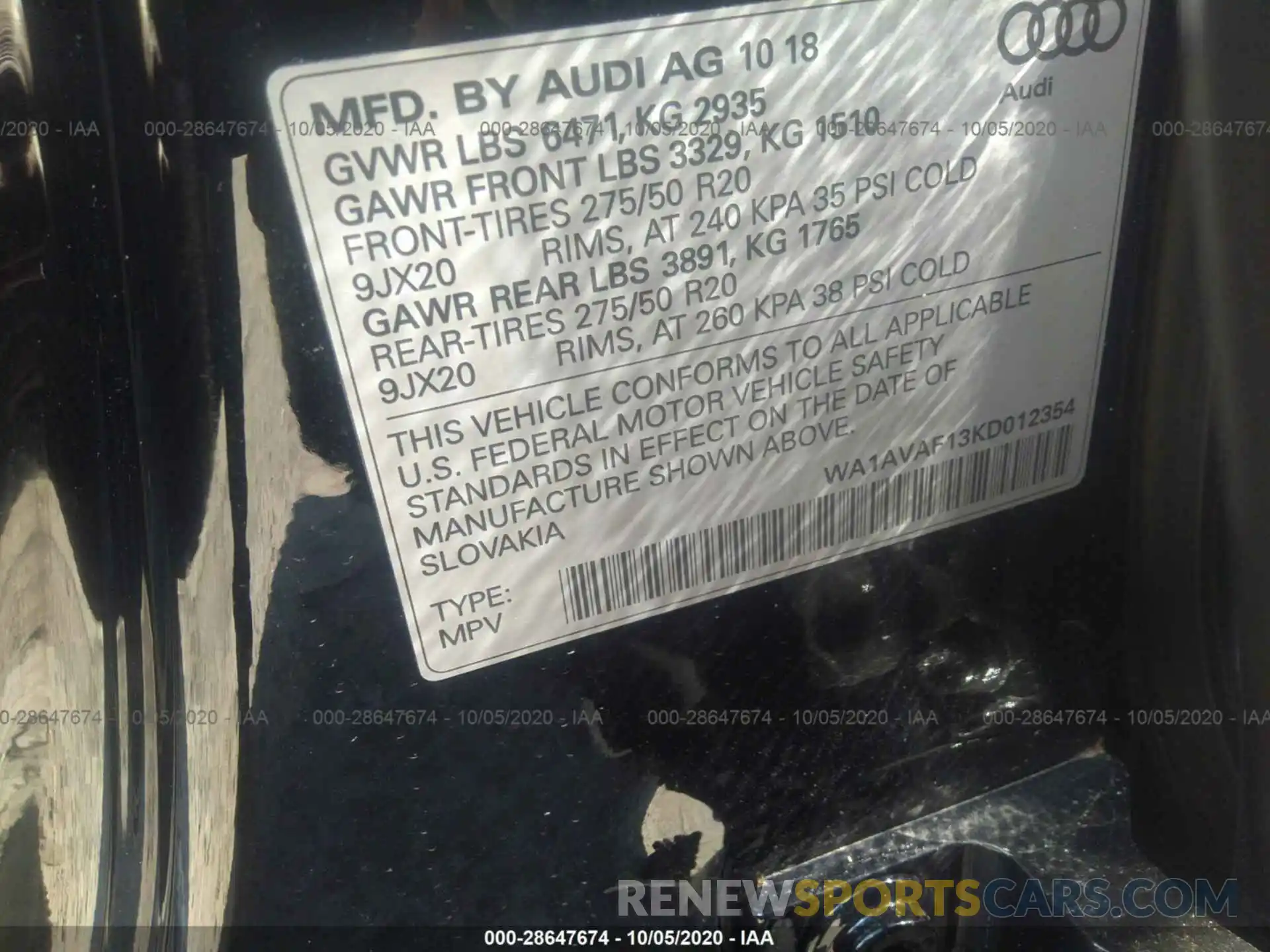 9 Photograph of a damaged car WA1AVAF13KD012354 AUDI Q8 2019