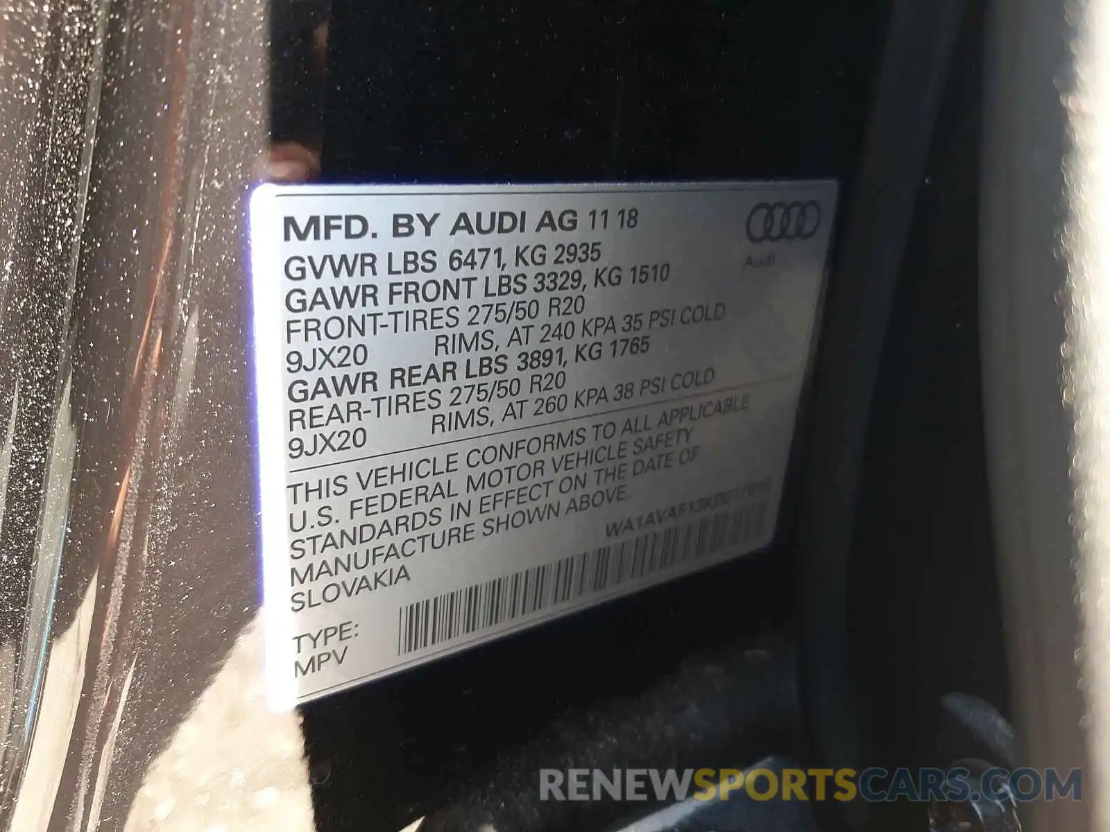 10 Photograph of a damaged car WA1AVAF13KD017019 AUDI Q8 2019