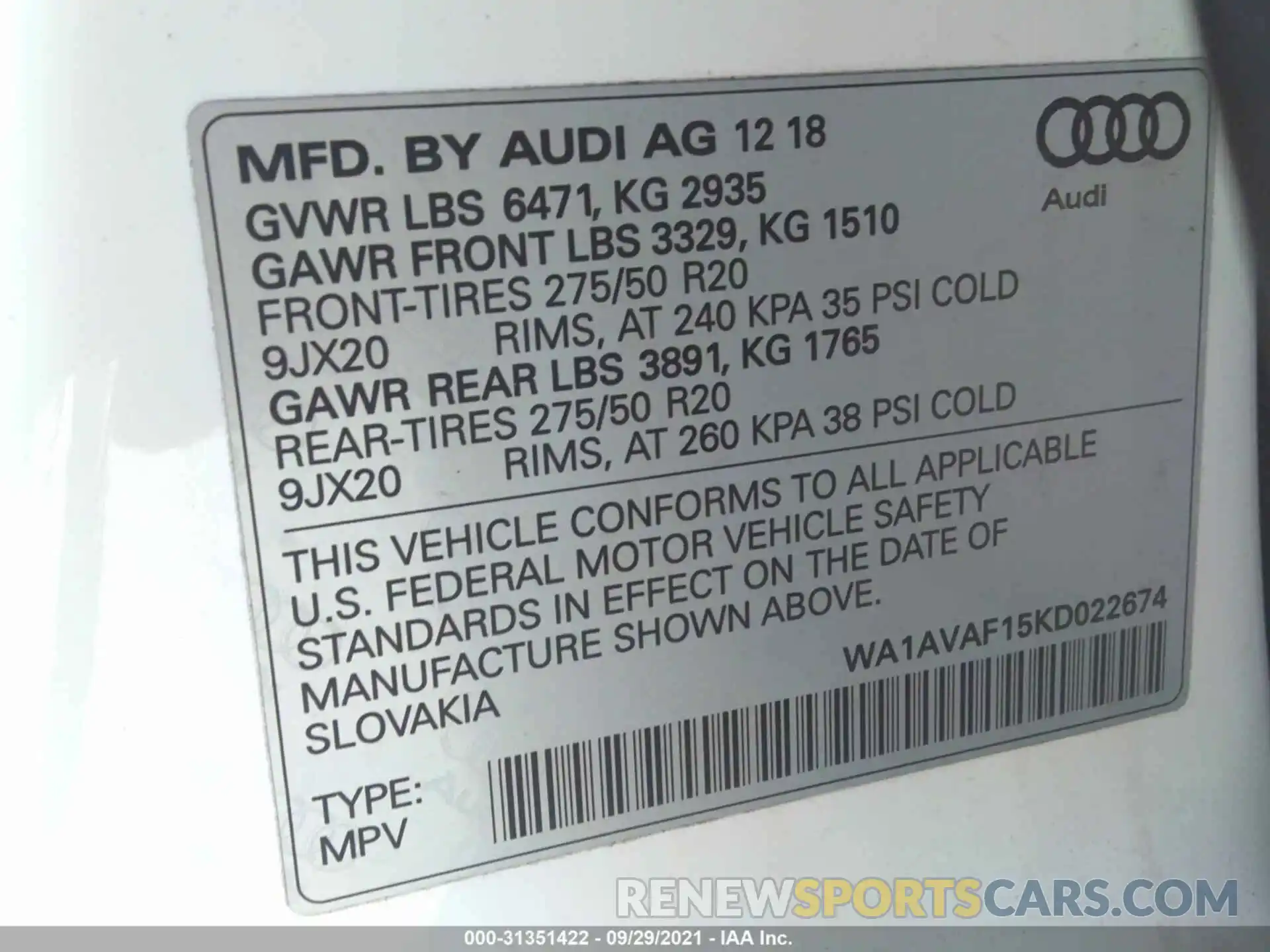 9 Фотография поврежденного автомобиля WA1AVAF15KD022674 AUDI Q8 2019