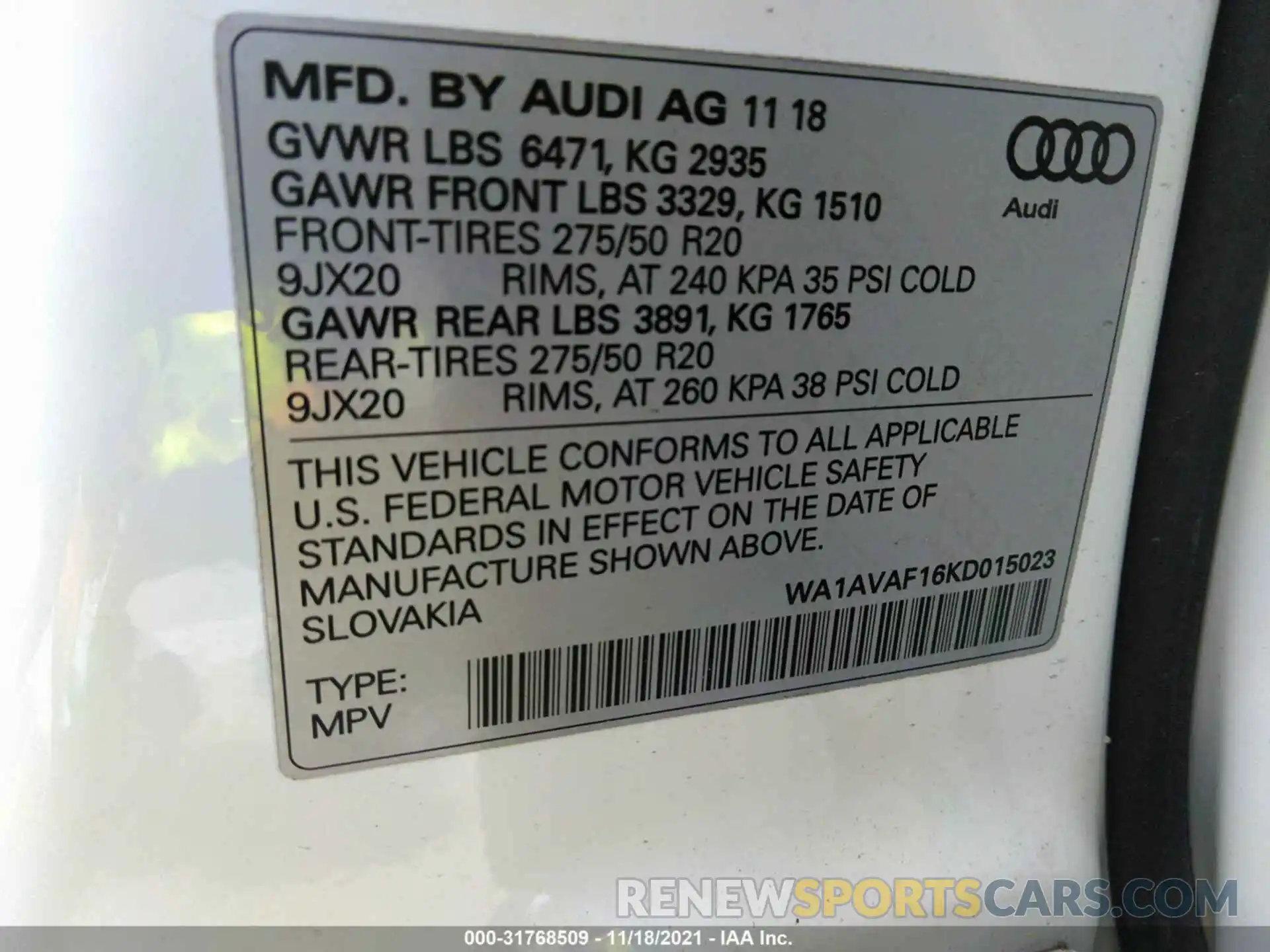 9 Photograph of a damaged car WA1AVAF16KD015023 AUDI Q8 2019