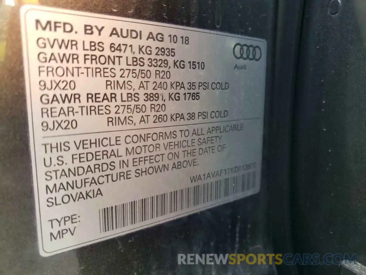 9 Фотография поврежденного автомобиля WA1AVAF17KD013670 AUDI Q8 2019