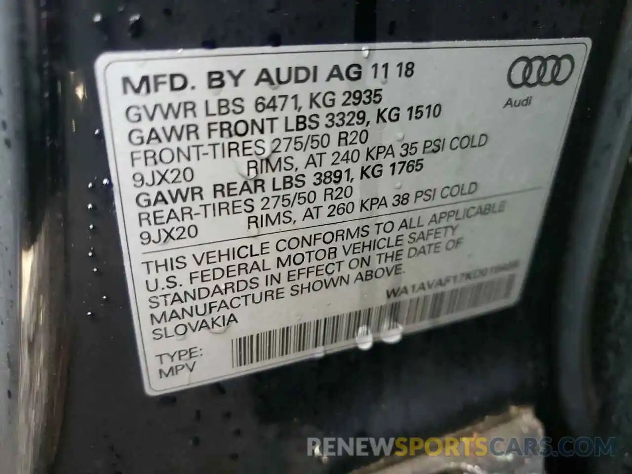 10 Photograph of a damaged car WA1AVAF17KD016455 AUDI Q8 2019