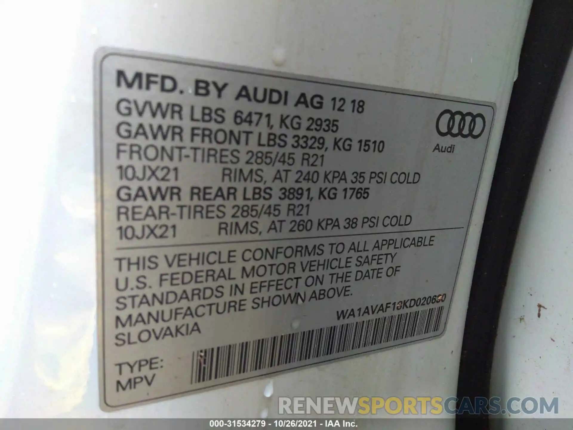 9 Фотография поврежденного автомобиля WA1AVAF18KD020630 AUDI Q8 2019