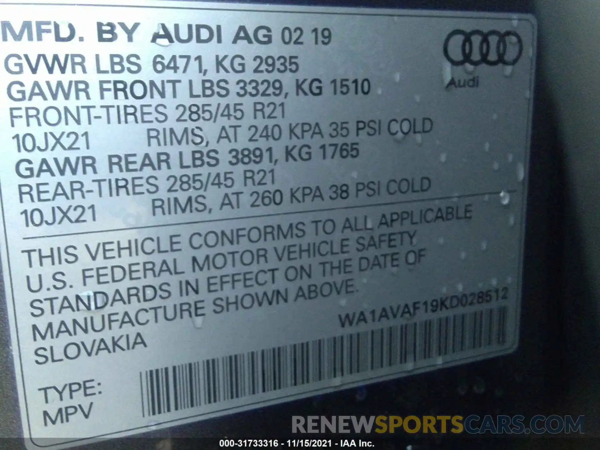 9 Фотография поврежденного автомобиля WA1AVAF19KD028512 AUDI Q8 2019