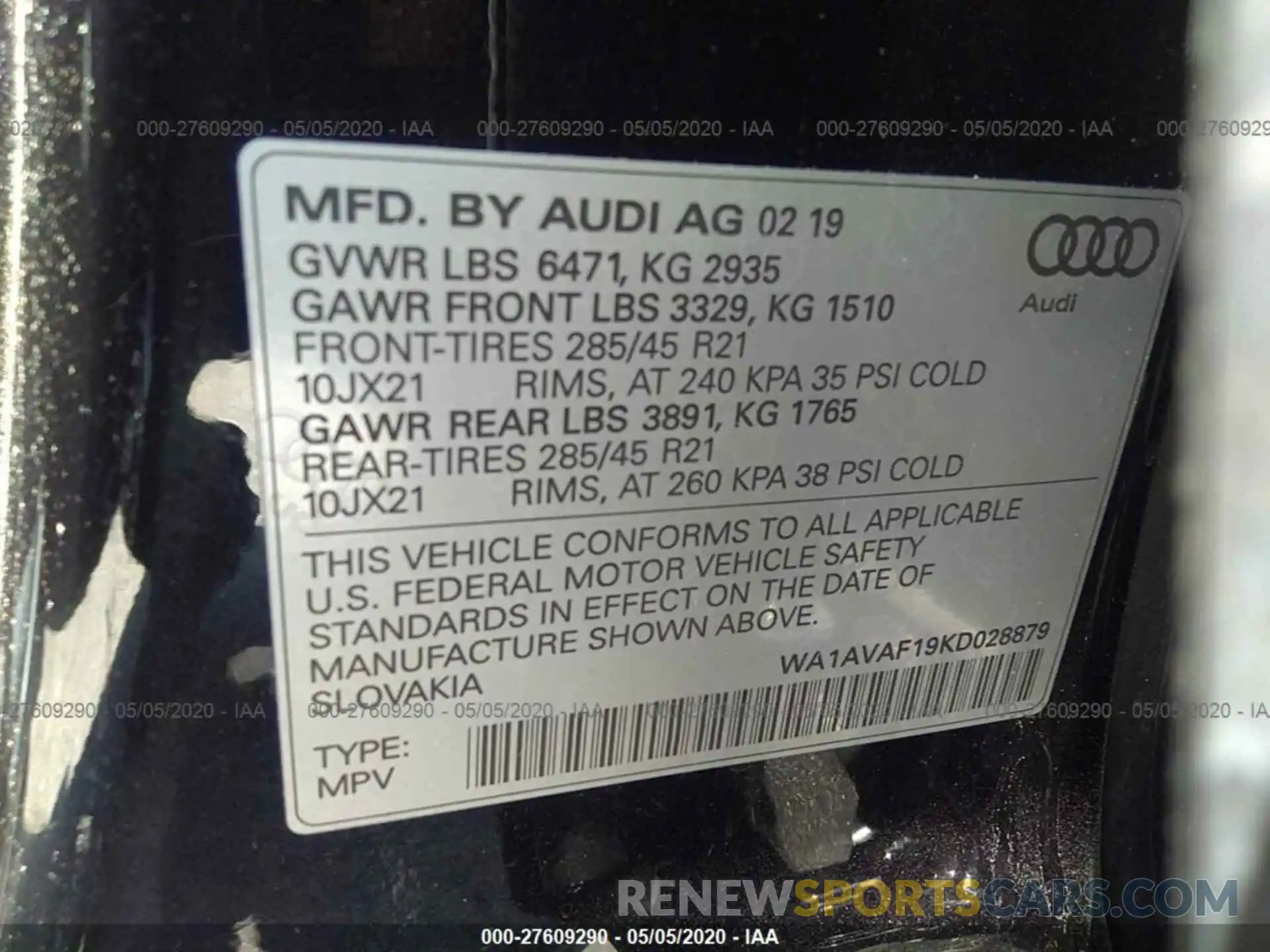 9 Фотография поврежденного автомобиля WA1AVAF19KD028879 AUDI Q8 2019