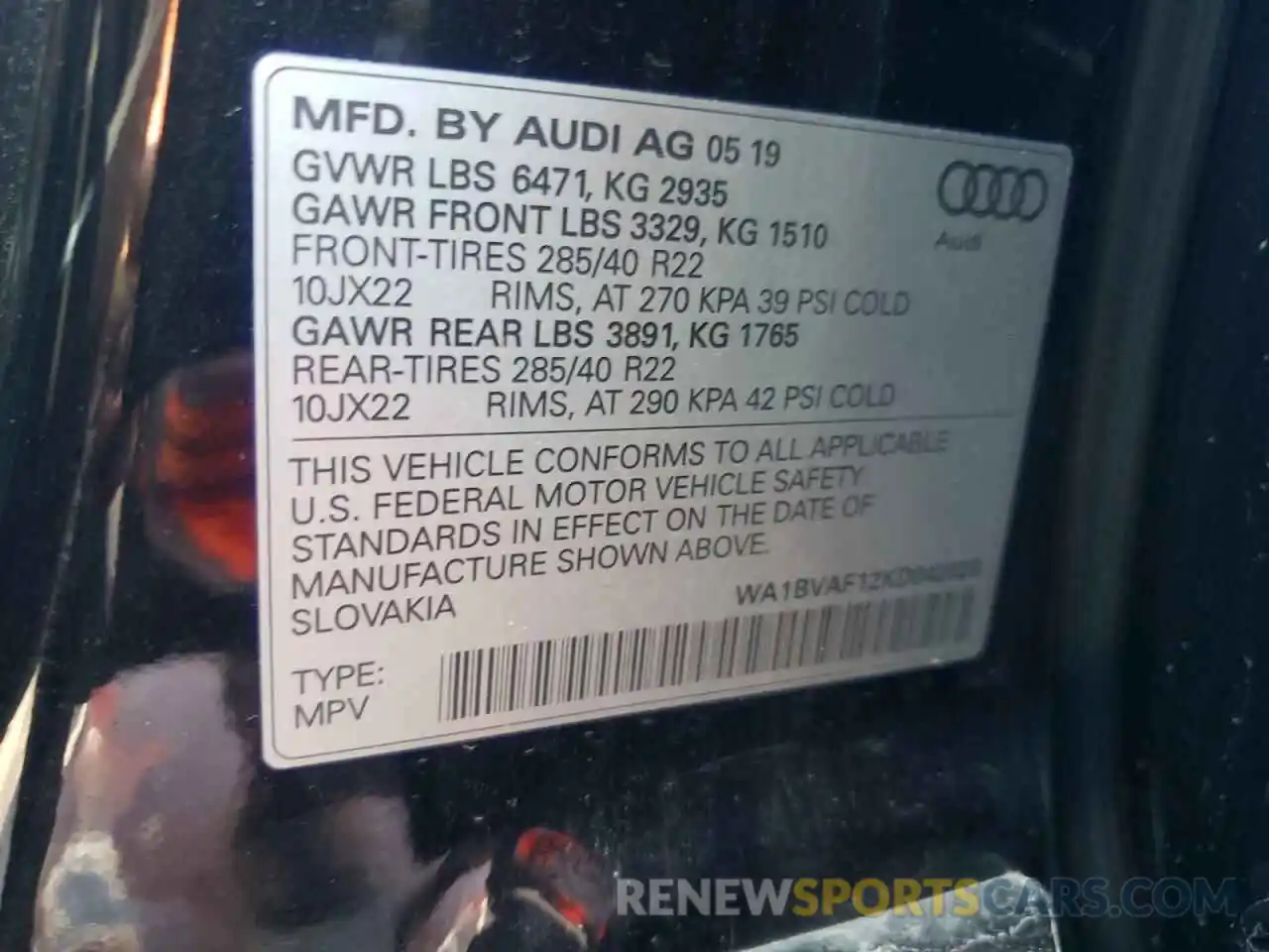 10 Фотография поврежденного автомобиля WA1BVAF12KD042028 AUDI Q8 2019