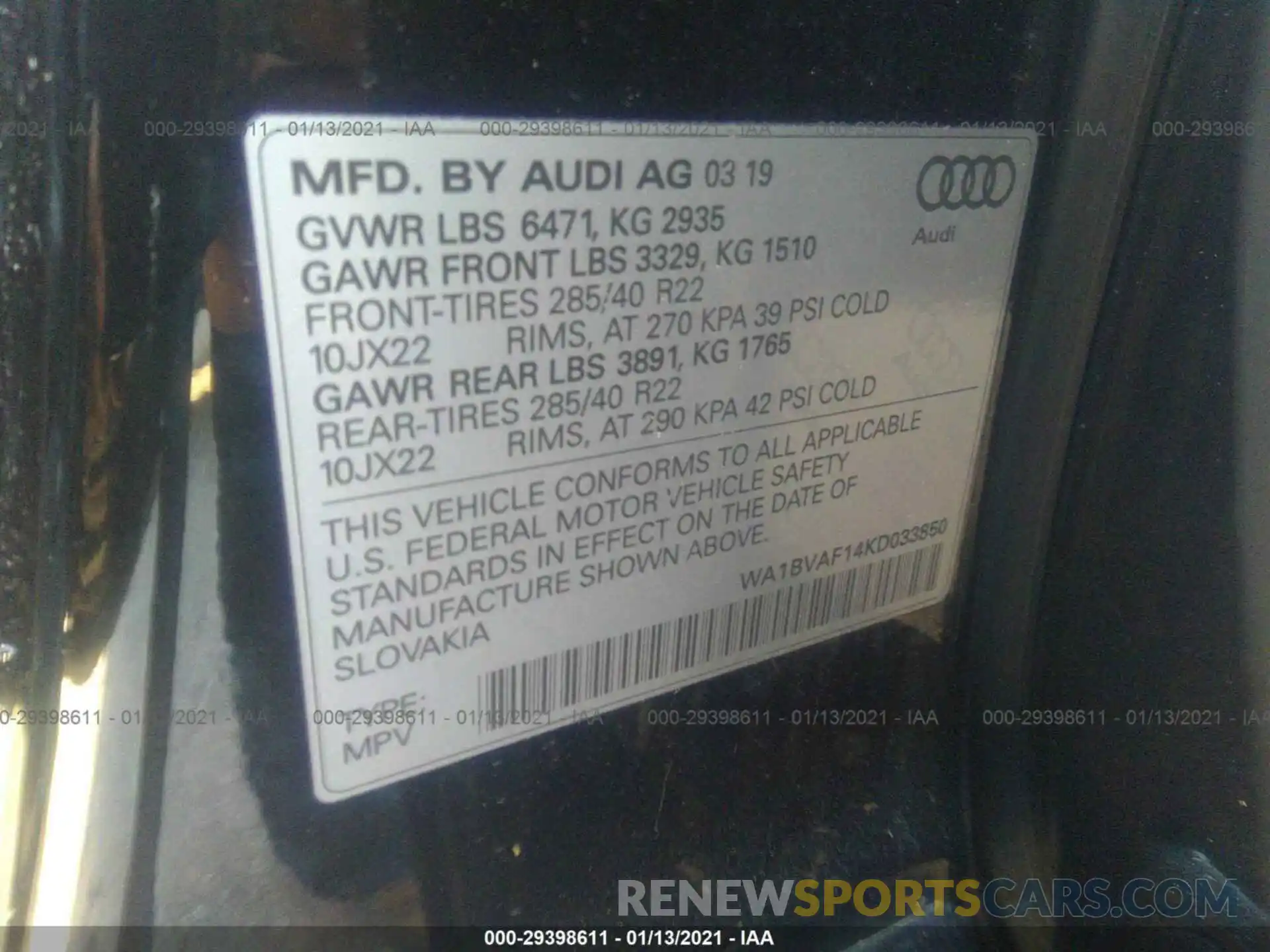 9 Photograph of a damaged car WA1BVAF14KD033850 AUDI Q8 2019