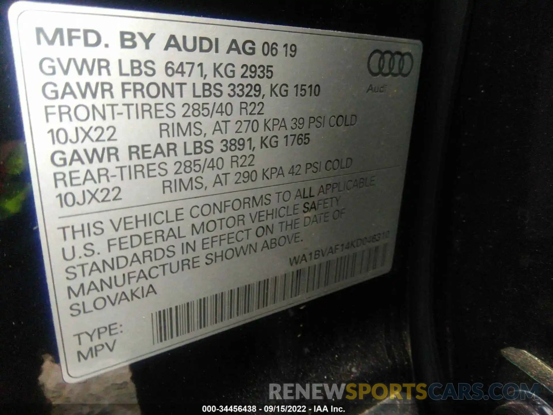 9 Photograph of a damaged car WA1BVAF14KD046310 AUDI Q8 2019