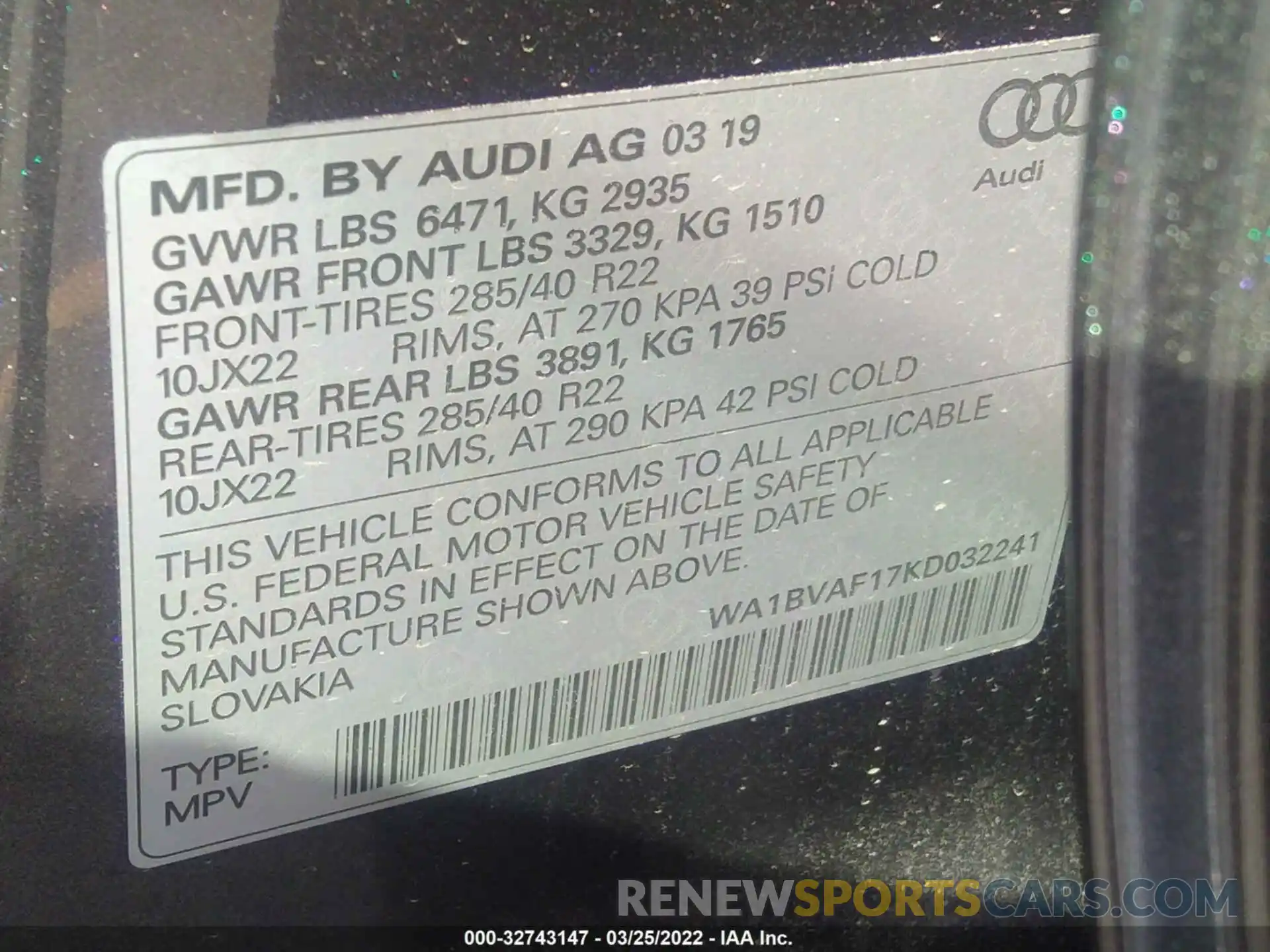 9 Photograph of a damaged car WA1BVAF17KD032241 AUDI Q8 2019