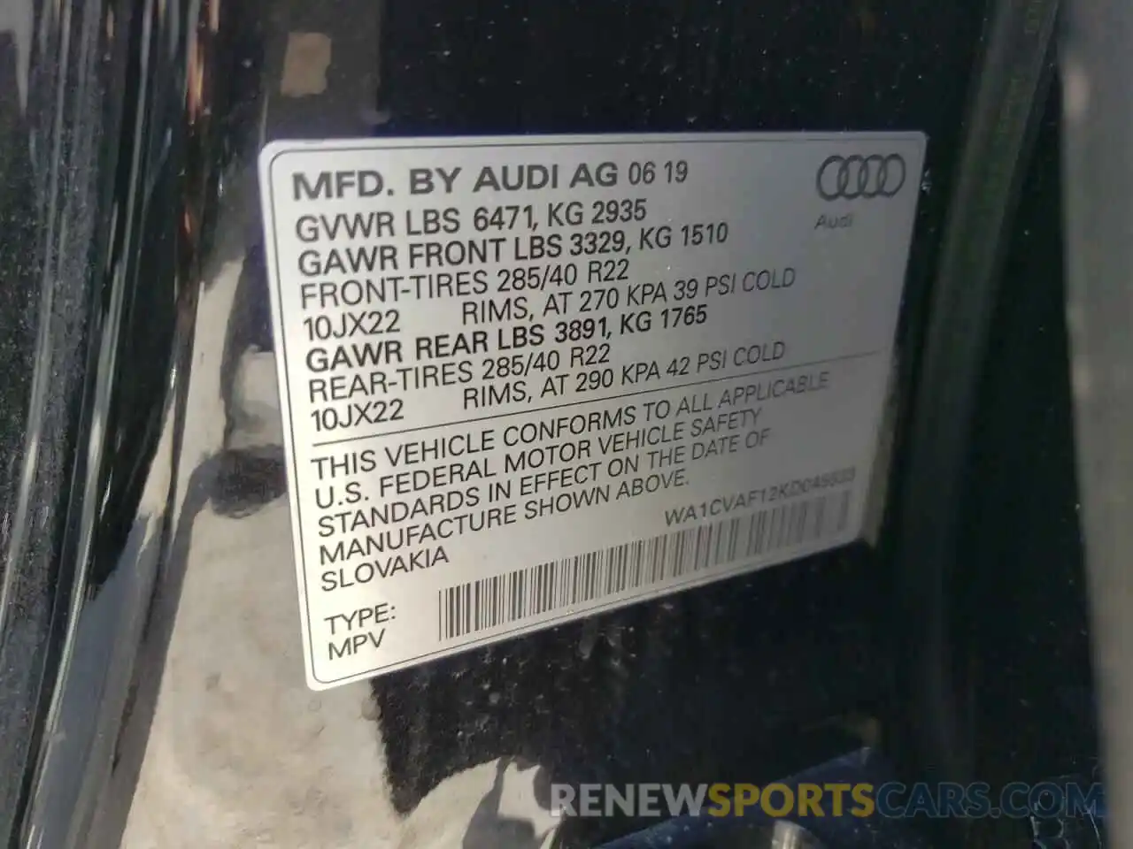 10 Photograph of a damaged car WA1CVAF12KD045533 AUDI Q8 2019