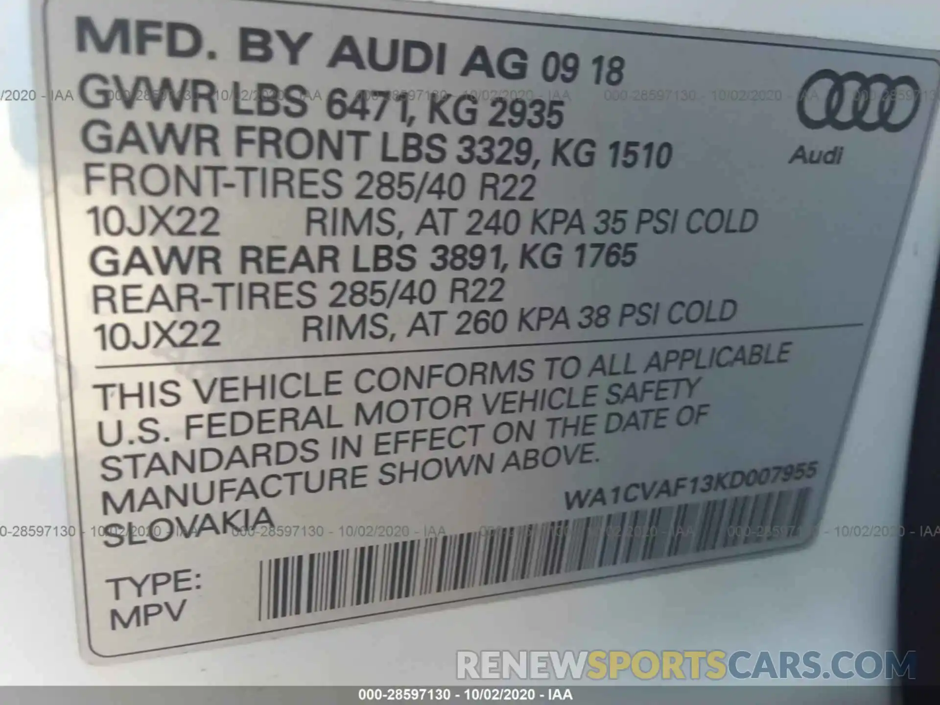 9 Фотография поврежденного автомобиля WA1CVAF13KD007955 AUDI Q8 2019