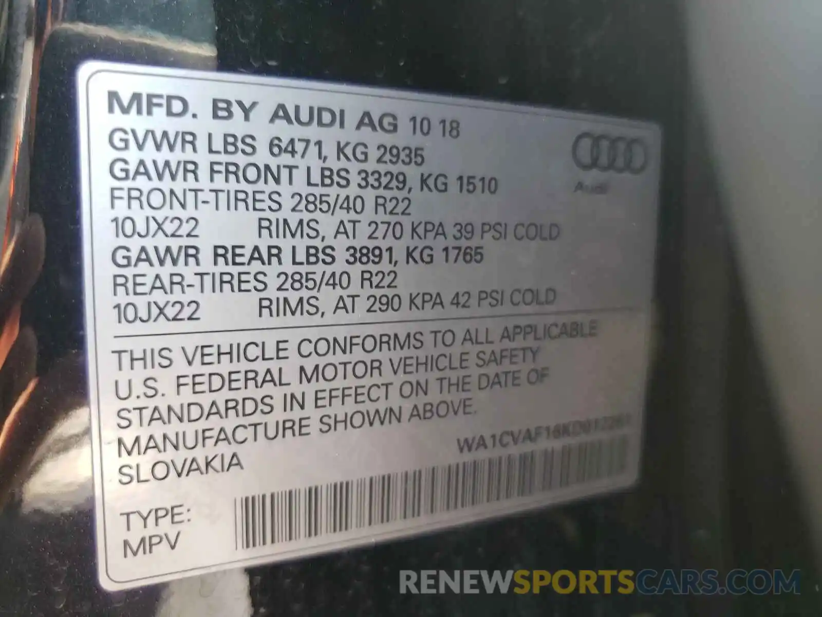 10 Фотография поврежденного автомобиля WA1CVAF16KD012261 AUDI Q8 2019