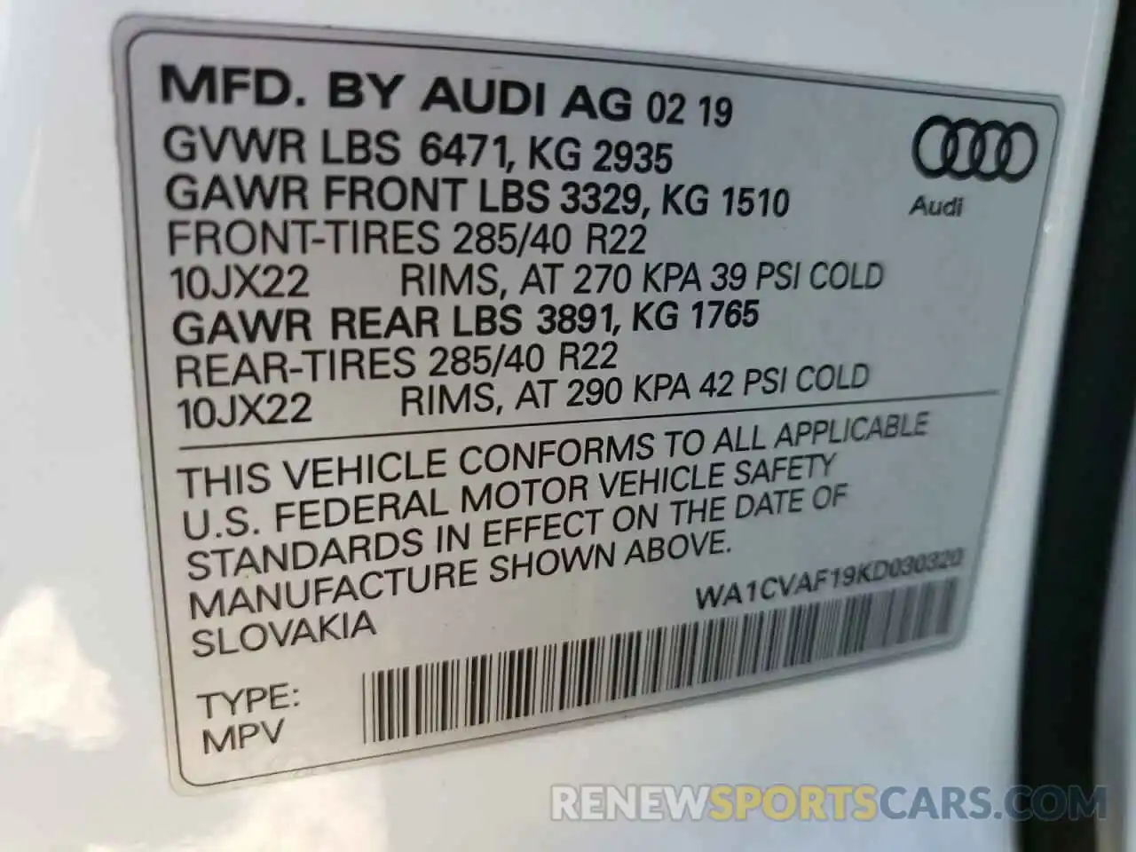 10 Фотография поврежденного автомобиля WA1CVAF19KD030320 AUDI Q8 2019