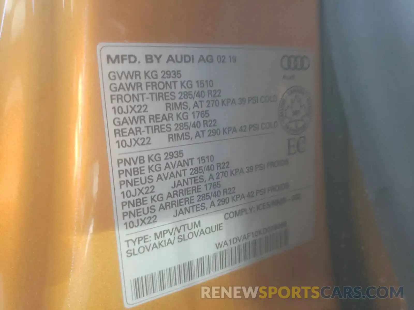 10 Photograph of a damaged car WA1DVAF10KD028069 AUDI Q8 2019