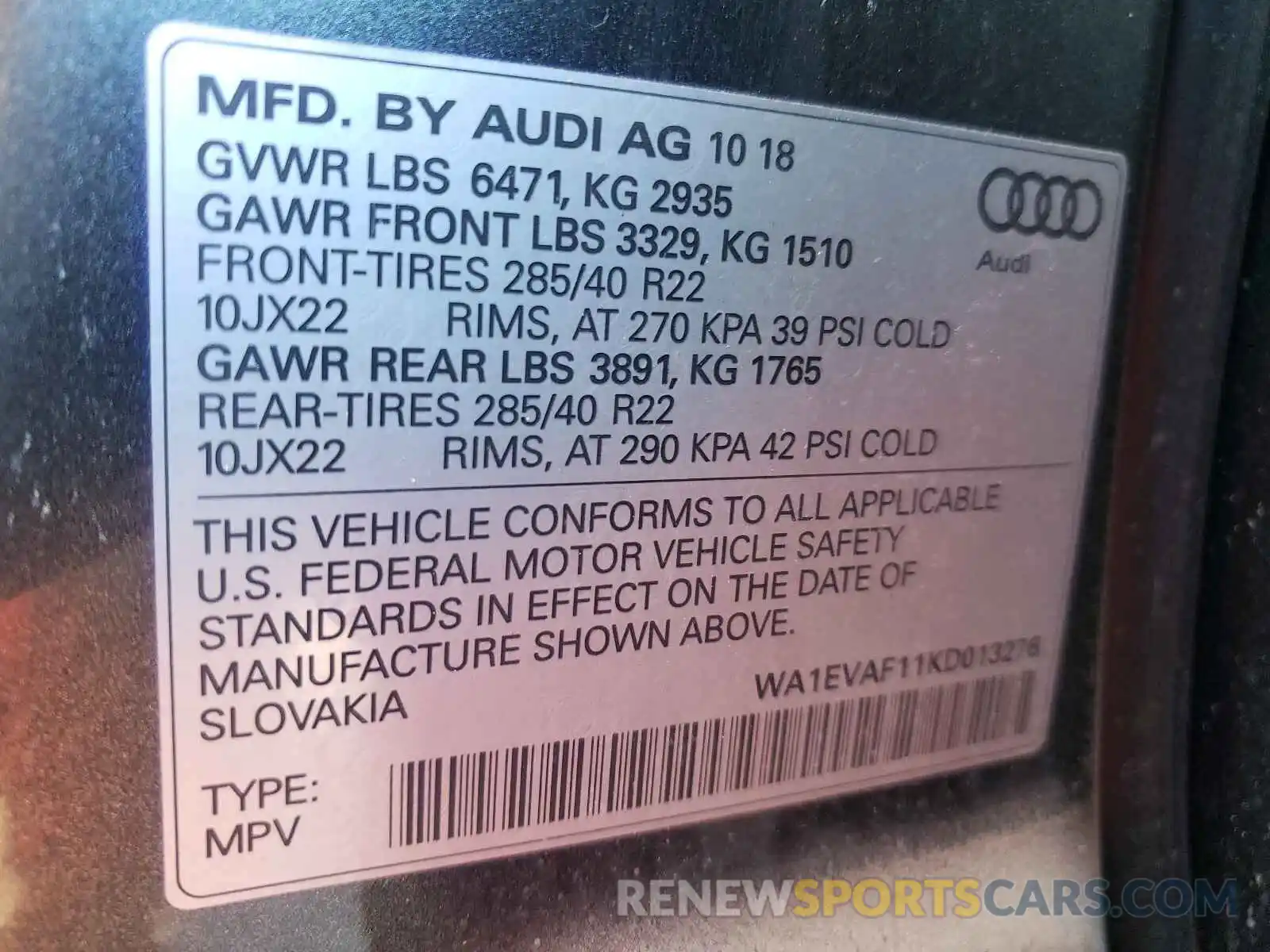 10 Фотография поврежденного автомобиля WA1EVAF11KD013276 AUDI Q8 2019