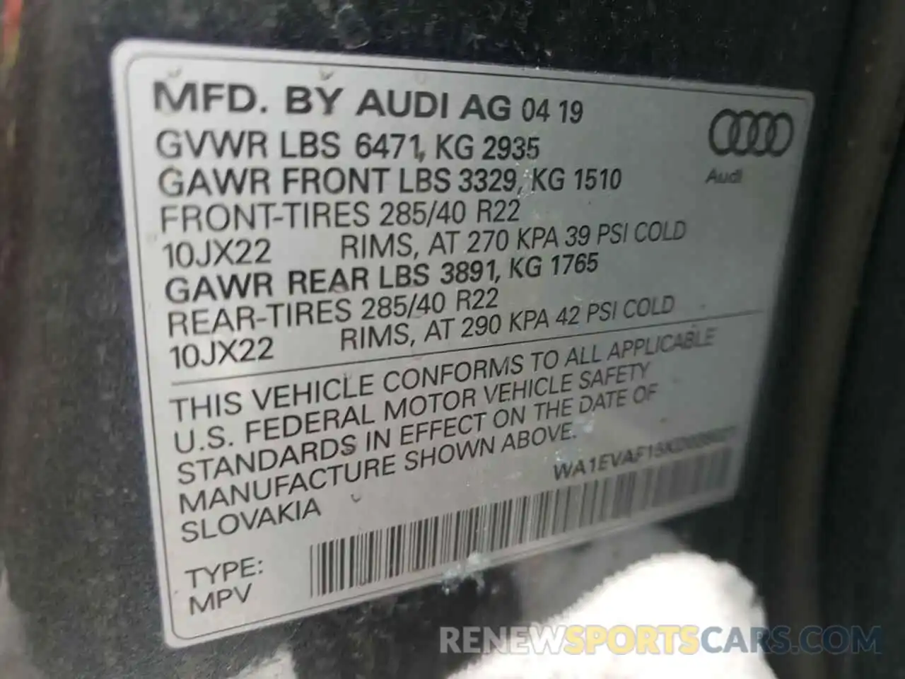 10 Фотография поврежденного автомобиля WA1EVAF15KD038021 AUDI Q8 2019