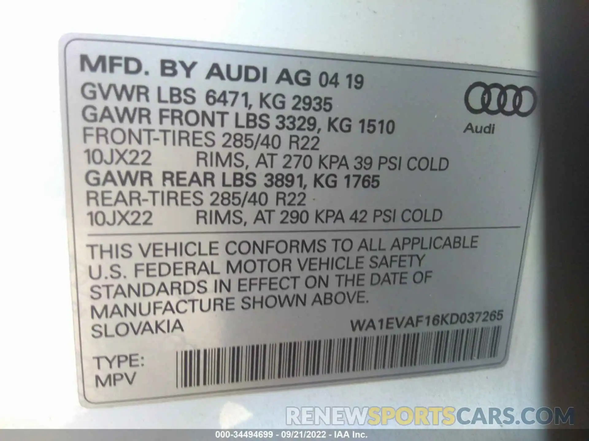 9 Фотография поврежденного автомобиля WA1EVAF16KD037265 AUDI Q8 2019