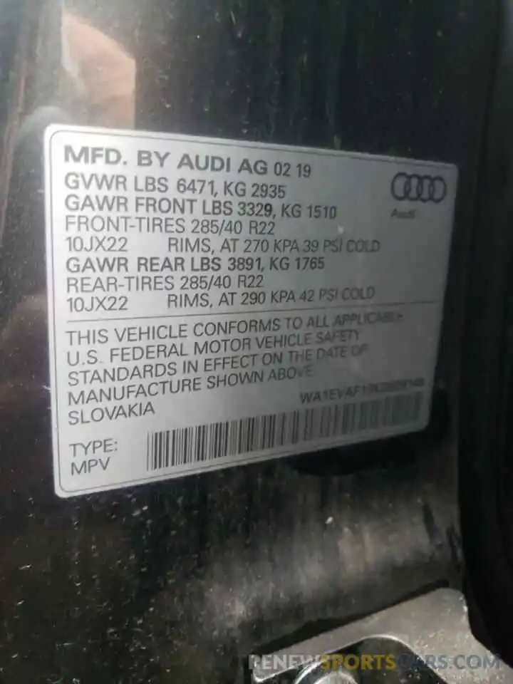 10 Фотография поврежденного автомобиля WA1EVAF18KD029149 AUDI Q8 2019