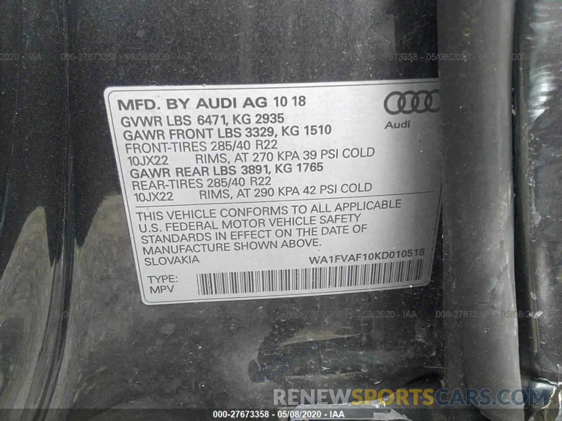 9 Фотография поврежденного автомобиля WA1FVAF10KD010518 AUDI Q8 2019