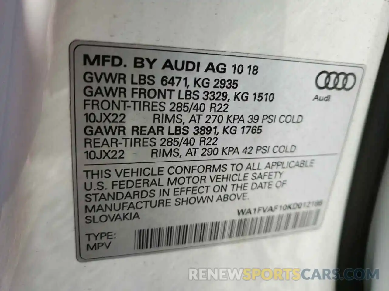 10 Фотография поврежденного автомобиля WA1FVAF10KD012186 AUDI Q8 2019