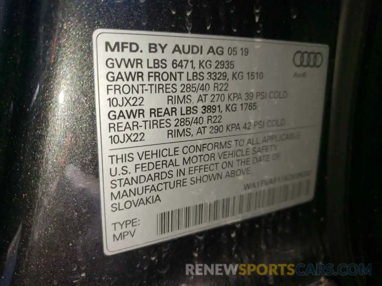 10 Photograph of a damaged car WA1FVAF11KD039333 AUDI Q8 2019