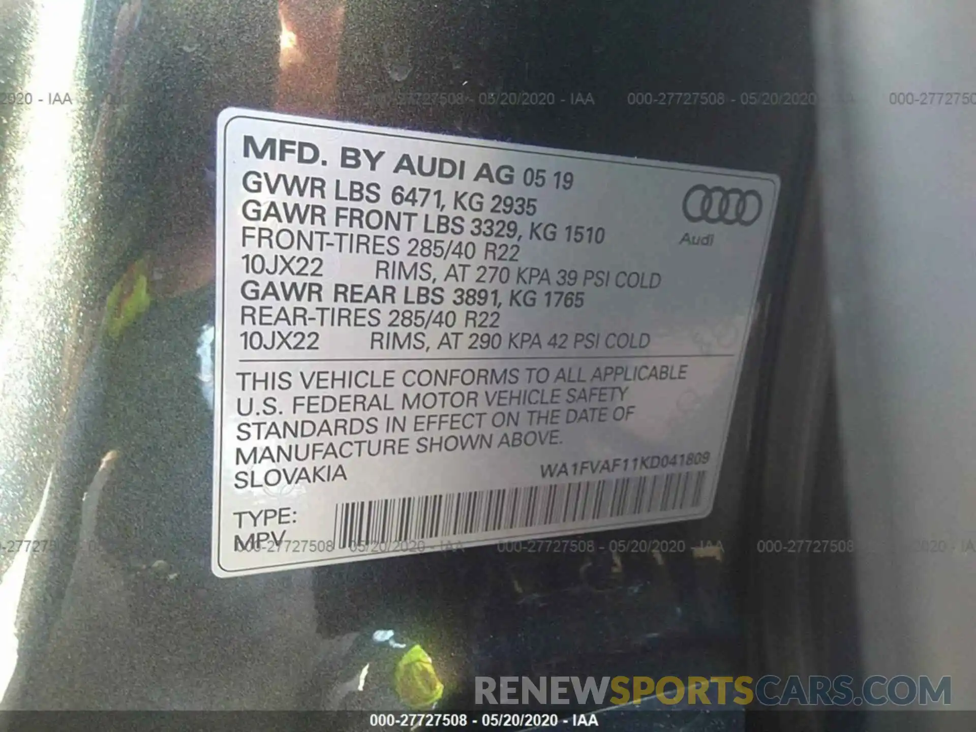 9 Фотография поврежденного автомобиля WA1FVAF11KD041809 AUDI Q8 2019